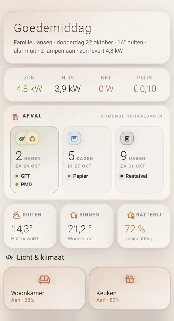Het beginscherm in de stijl Linnen